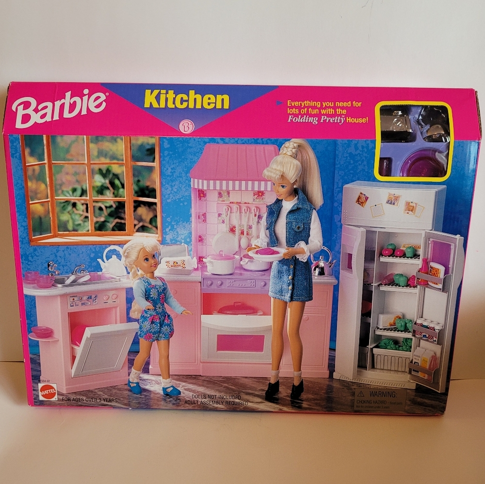 Barbie Folding Pretty Kitchen Doll Furniture Set New In Box Mattel Dolls 1990